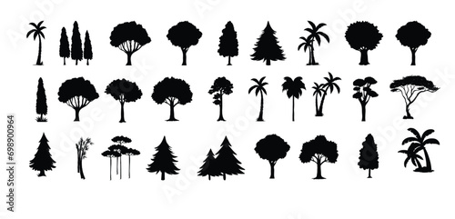 Animals silhouette big set. silhouette tree line drawing set  Side view  set of graphics trees elements outline symbol for architecture and landscape design drawing. Vector illustration 