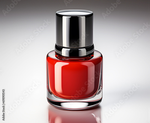 shiny red nail polish in closed bottles on white background. Fashion Beauty Varnish. Realistic clipart template pattern. Cosmetics for women.