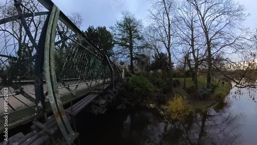 Very beautiful drone video capture of the bridge over the lake in Vincennes city photo