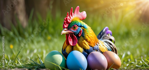 the real hero of easter is the multi colored easter chicken hen, laying all the variegated eggs that children around the world love to eat in the easter season