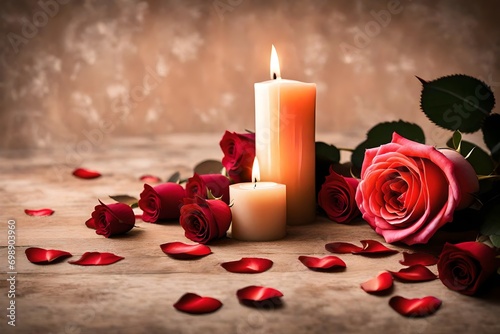 candle and rose petals