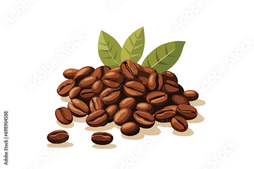 coffee beans with 3 leaves and white background
