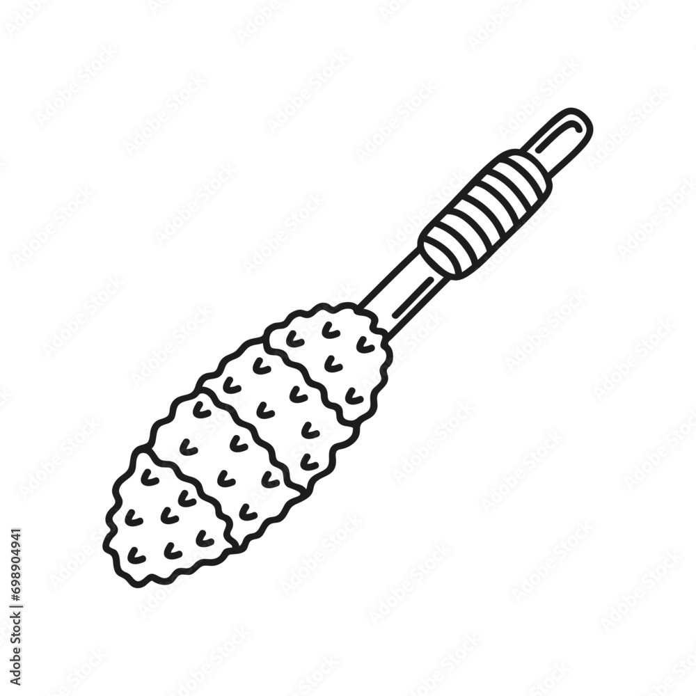 Obraz premium Hand drawn duster on a white isolated background. Cleaning equipment and supplies, home keeping. Doodle, simple outline illustration. 