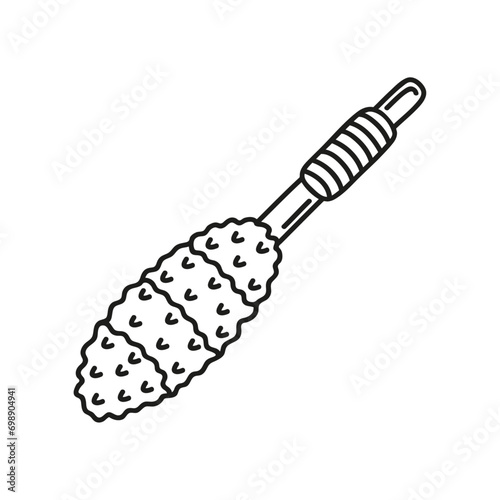 Hand drawn duster on a white isolated background. Cleaning equipment and supplies, home keeping. Doodle, simple outline illustration. 