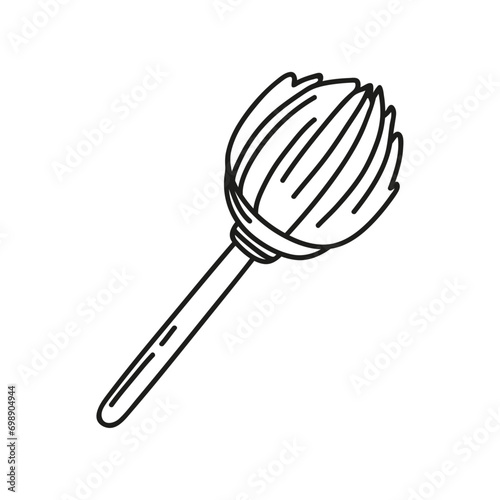 Hand drawn duster on a white isolated background. Cleaning equipment and supplies, home keeping. Doodle, simple outline illustration. 