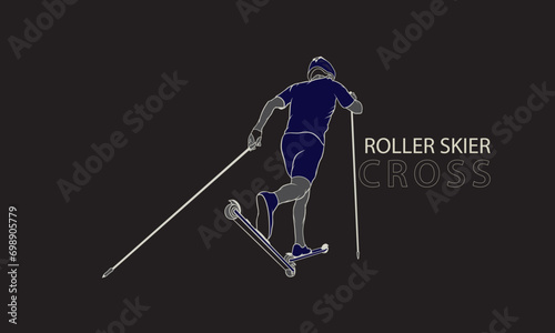 Roller skier runs cross on a dark background. Vector illustration.