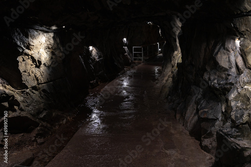 Dark tunnel of a marble quarry of Ruskeala, Republic of Karelia photo