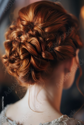 Close-up of Twisted Updo Hairstyle, young attractive model