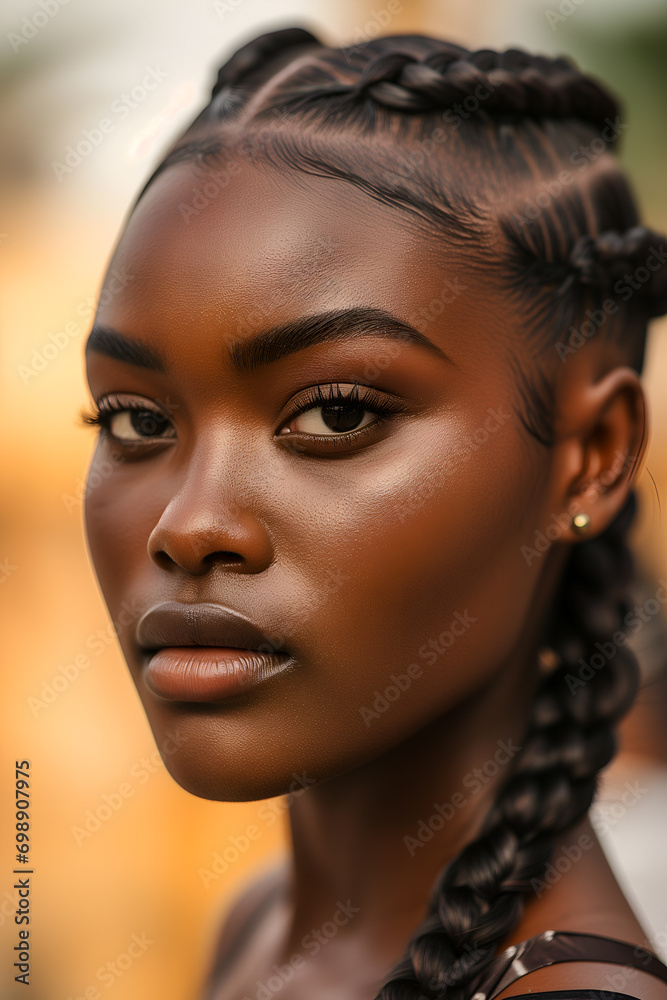 Close-up of Cornrows Hairstyle, young attractive model
