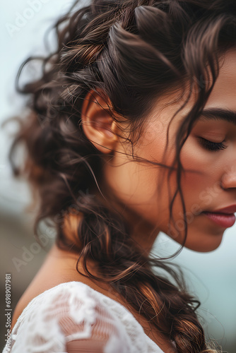 Close-up of Braided Ponytail Hairstyle, young attractive model
