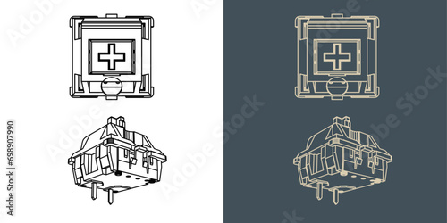 Switch Mechanical keyboard wireframe blueprint vector illustration