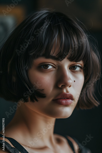 Close-up of Choppy Bob Hairstyle, young attractive model