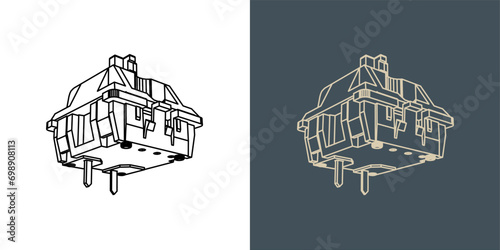 Switch Mechanical keyboard wireframe blueprint vector illustration