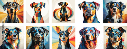 set of dog breed portrait vector illustration abstract photo