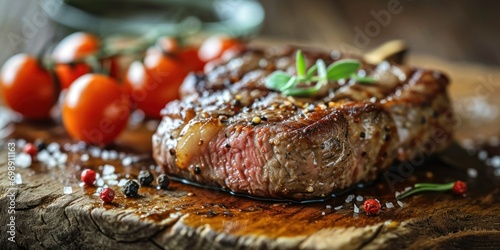 Tasty beef steak, picture, space for your ad.