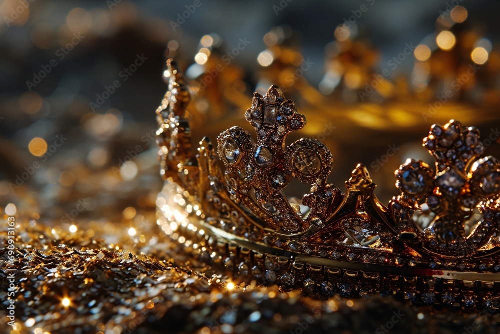 Golden Crown with Diamonds - obrazy, fototapety, plakaty 