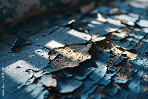 A peeling blue paint on a wall