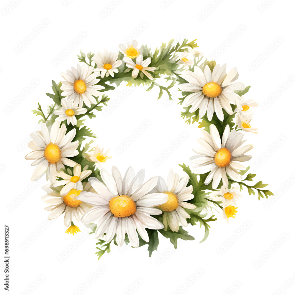 Obraz premium Daisy Flower watercolor painting illustration suitable for wedding, greeting card, fabric, textile, wallpaper, ceramic, brand, web design, stationery, cosmetic, social media, scrapbook. 