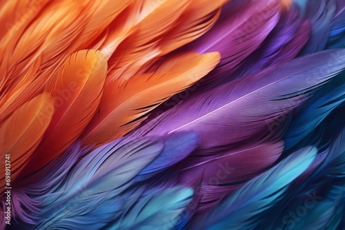 Multi colored feathers closeup background 