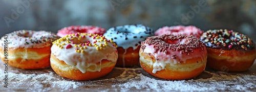 Variety of doughnuts on a white.