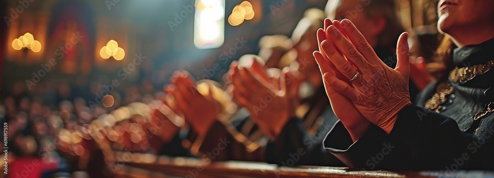 Christian - hands raised in worship. - obrazy, fototapety, plakaty 