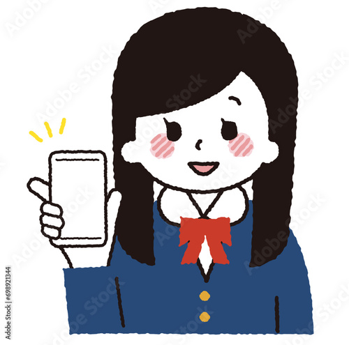 スマホを操作する学生のイラスト。