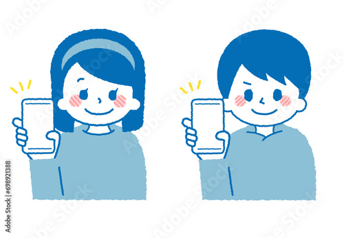 スマホを操作する子供のイラスト。