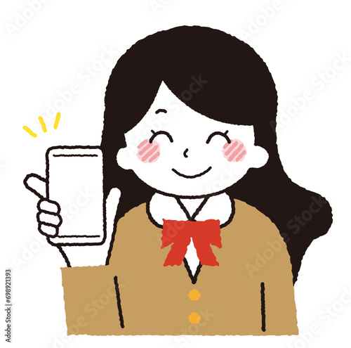 スマホを操作する学生のイラスト。