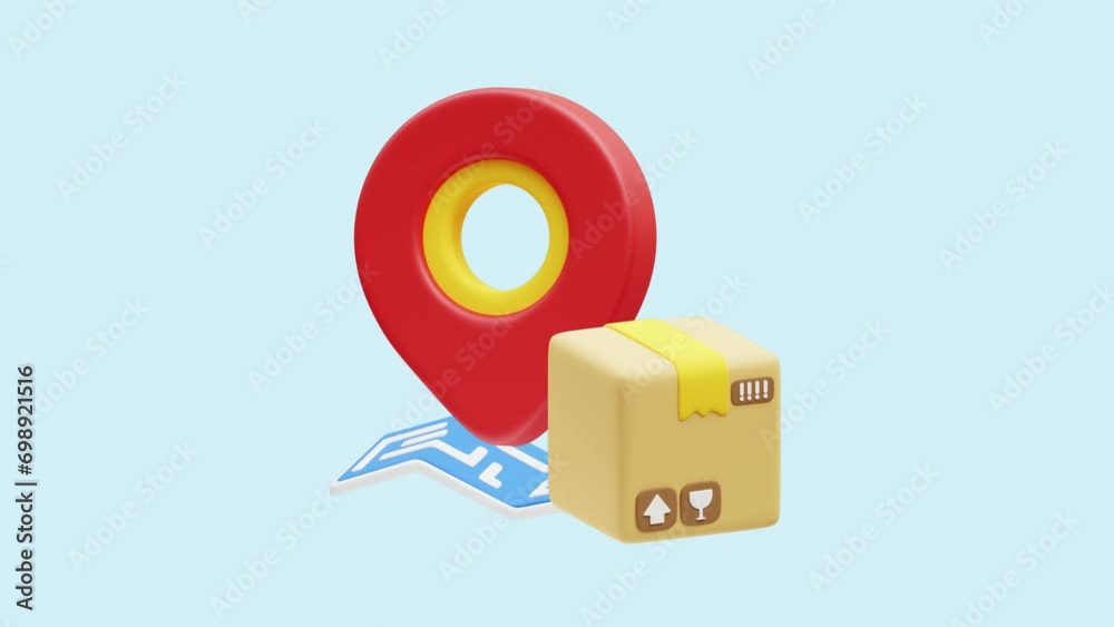 Package Location Status animated 3d icon. Great for business, technology, company, websites, apps, education, marketing and promotion. Shipping Logistics 3d icon animation.