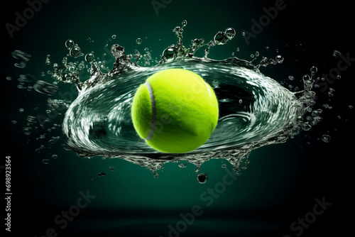Realistic tennis ball with water splash