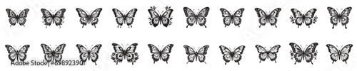 Set of black and white butterflies. vector illustration isolated background © nadunprabodana