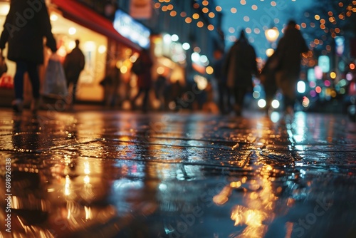 People walking on a rainy night in a city