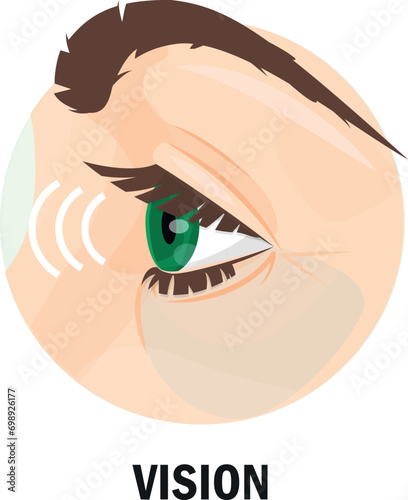 Sense organ vision green human eye medical ophthalmology side view vector flat illustration