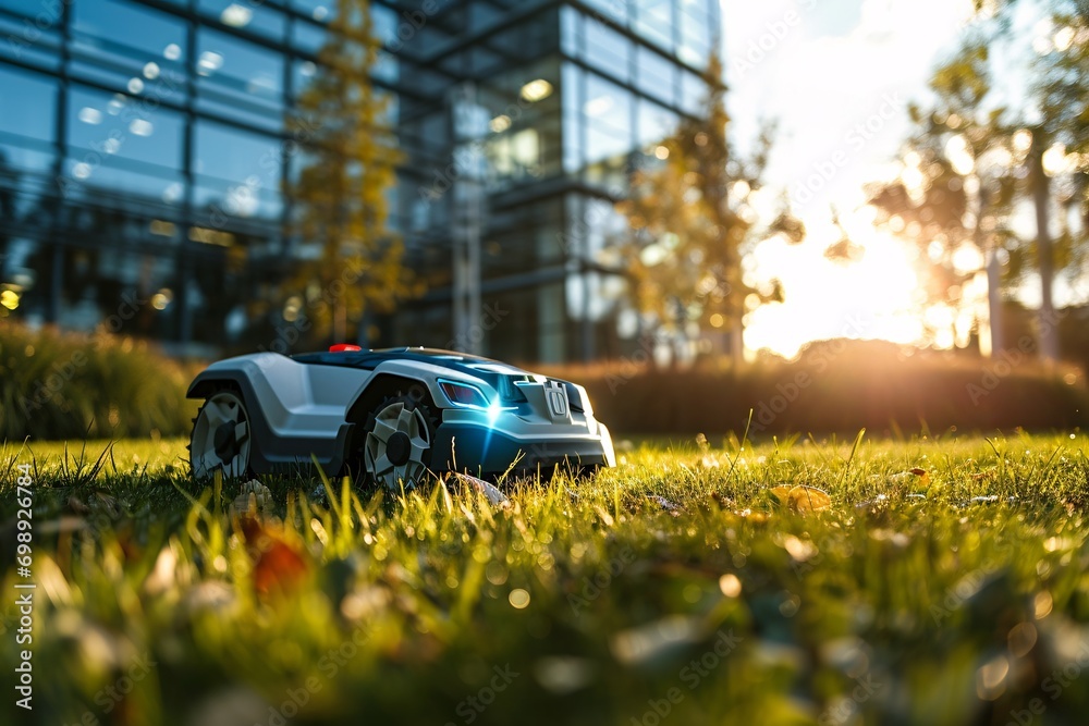 A small toy car on a grassy field. A small toy car on a grassy field.