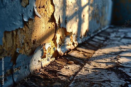 Dilapidated Wall with Peeling Paint and Sunlight