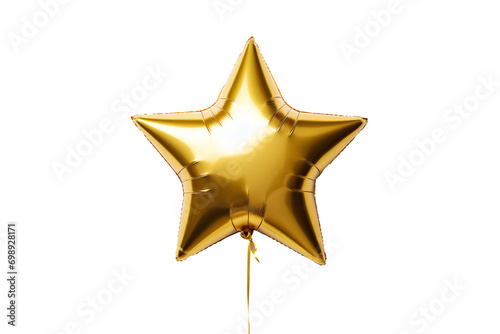 Shiny star shaped golden foil balloon on transparent or white background photo