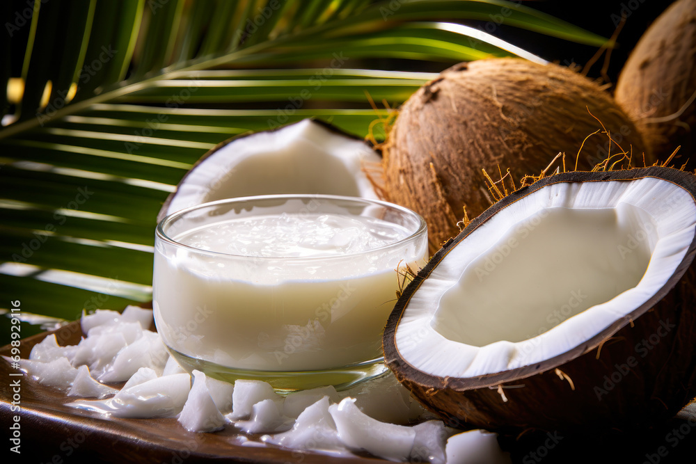 Fresh Coconut Milk in Natural Tropical Setting generative ai Fresh Coconut Milk in Natural Tropical Setting generative ai