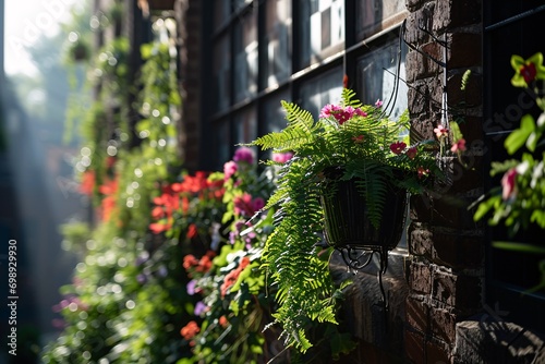 A variety of colorful flowers in a black pot