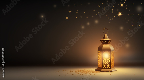 Islamic Lantern Copyspace Solid Background, Ramadan Kareem, Muslims, Generative Ai