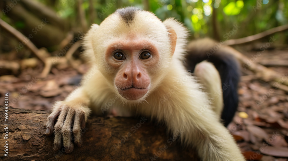 Fototapeta premium Cebus imitator Capuchin Monkey cute panamerican, AI Generative.