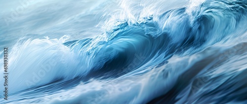 A large blue wave crashing on the shore
