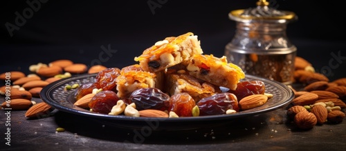 Arabic delicacy with nuts, served during Ramadan and Eid. photo