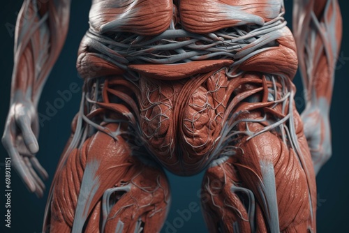 3D illustration of transverse abdominal muscle anatomy for medical purposes. Generative AI