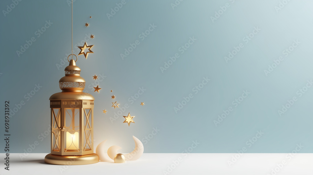 Islamic Lantern Copyspace Solid Background, Ramadan Kareem, Muslims, Generative Ai