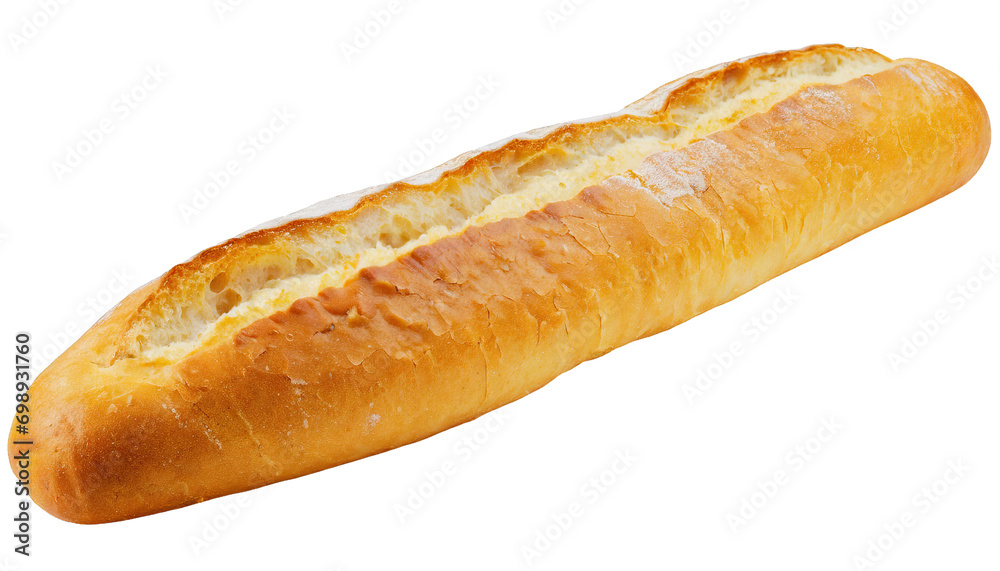 Freshly baked baguette - long French bread - isolated on transparent background