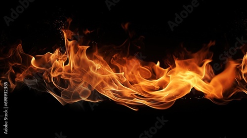 Beautiful Stylish Fire on Black Background. Flames, Hot, Fireplace  © Humam