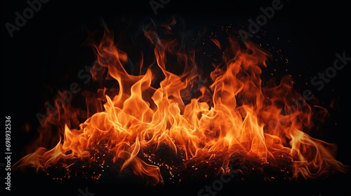 Beautiful Stylish Fire on Black Background. Flames, Hot, Fireplace 
