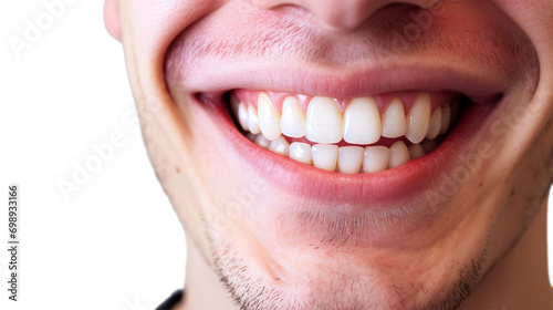 Young man with beautiful smile . Teeth whitening isolated on transparent background, ai technology