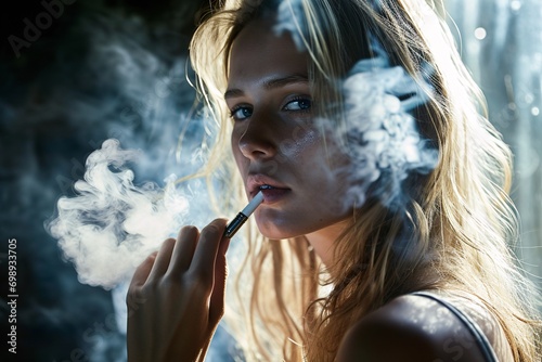 A woman smoking a cigarette
