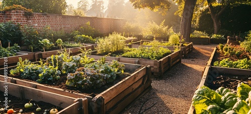 A garden with various plants and flowers.